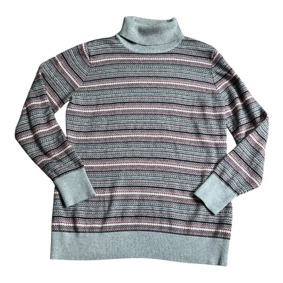 L.L. Bean Cotton Cashmere Fair Isle Turtleneck Sweater size XL 503413 - Picture 2 of 8